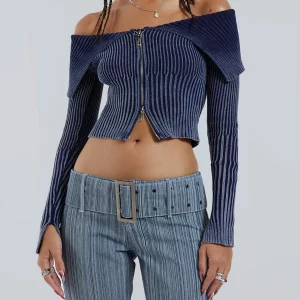 Y2K Lapel Crop Top: Off-Shoulder Slim Fit Blouse for Summer Autumn Parties