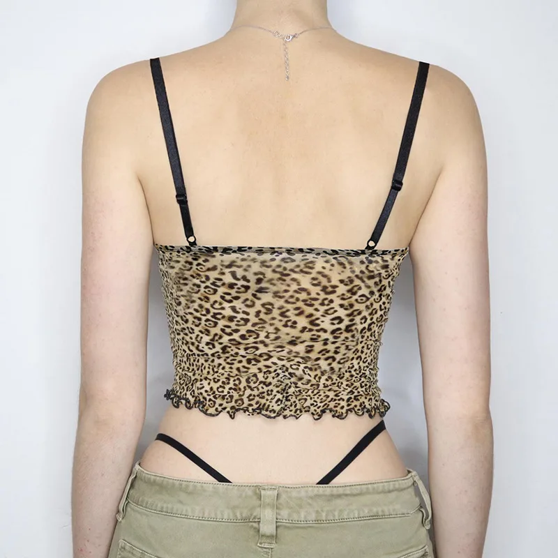 Y2K Leopard Print Crop Top with Lace Detail - Summer Party Clubwear