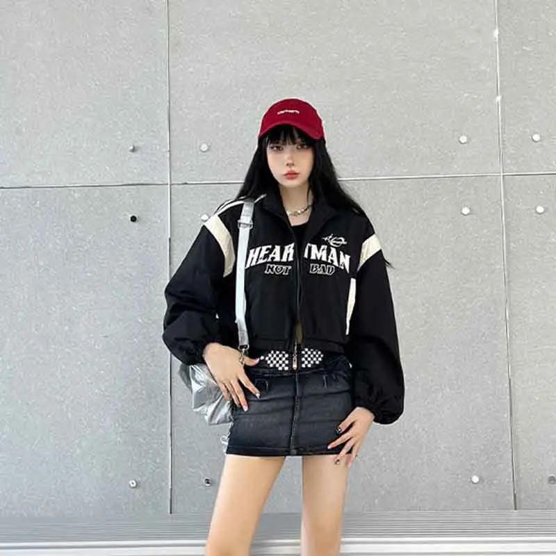 Y2K Letter Embroidery Women's Hip Hop Bomber Jacket - Streetwear Outfit