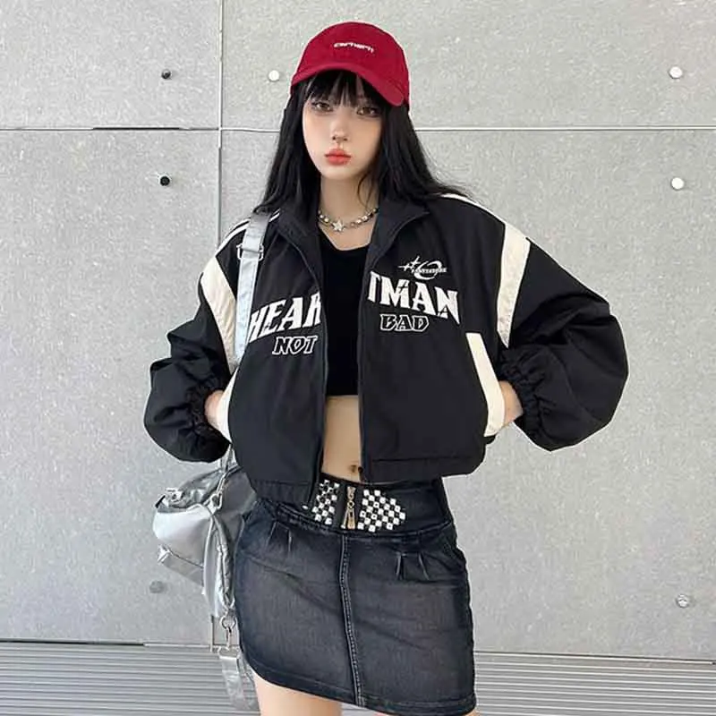 Y2K Letter Embroidery Women's Hip Hop Bomber Jacket - Streetwear Outfit