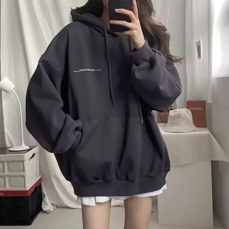 Y2K Letter Print Loose Sweatshirt - Korean Oversized Casual Hoodie