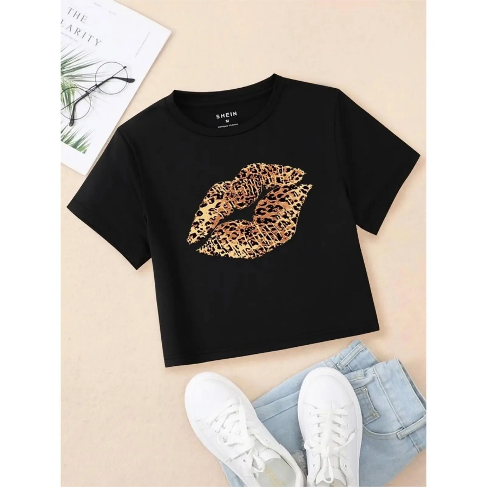 Y2K Lip Print Casual Short T-Shirt