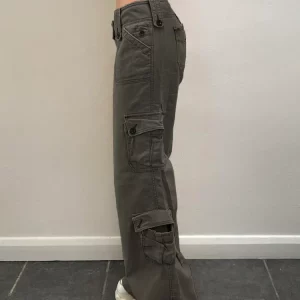 Y2K Low Waist Denim Cargo Pants - Vintage Gray Streetwear Jeans