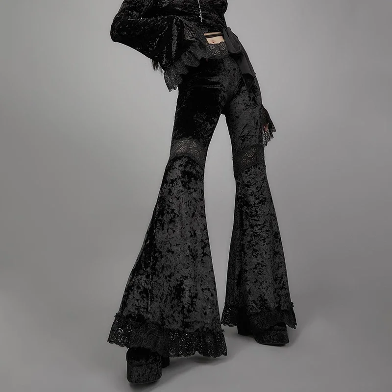 Y2K Mall Goth High Waist Flared Pants - Vintage Lace Patchwork Aesthetic Women's Trousers