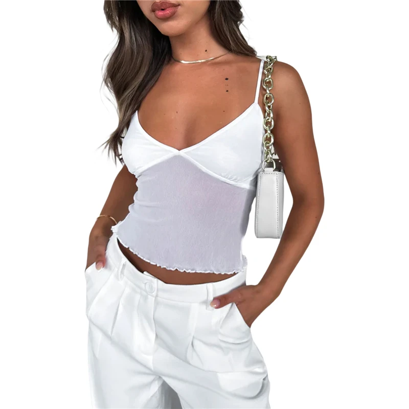 Y2K Mesh Crop Top - Spaghetti Strap Sleeveless Camisole for Women