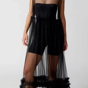 Y2K Mesh Midi Dress with Ruffles - Sheer Beach Cover-Up