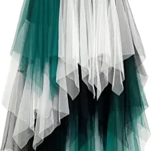 Y2K Mesh Tulle Irregular Skirt - High Waist Patch Color Ruffles Multi-Layered A-Line Midi -