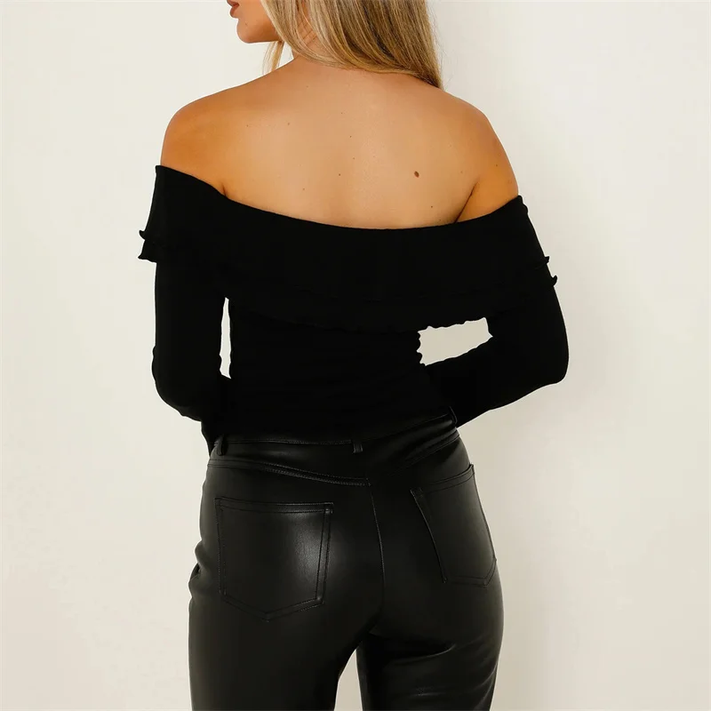 Y2K Off-Shoulder Ruffle Top: Solid Color Twist Front Streetwear