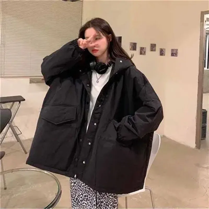 Y2K Oversize Black Parka: Winter Fashion Zipper Jacket