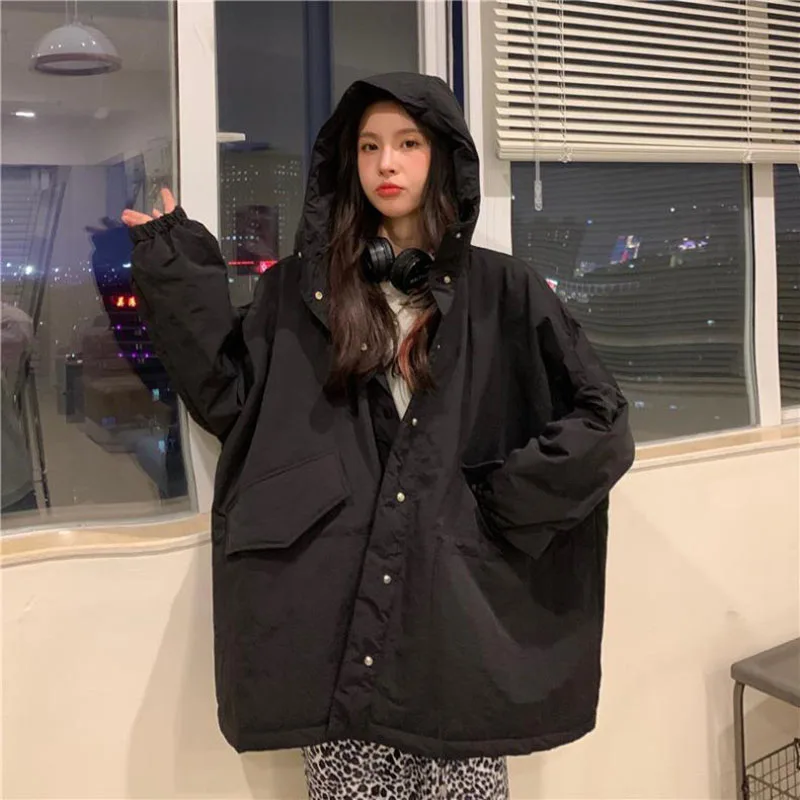 Y2K Oversize Black Parka: Winter Fashion Zipper Jacket