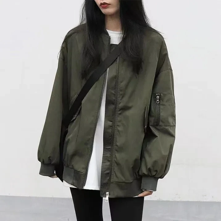 Y2K Oversized Bomber Jacket - Harajuku Style Zipper Coat