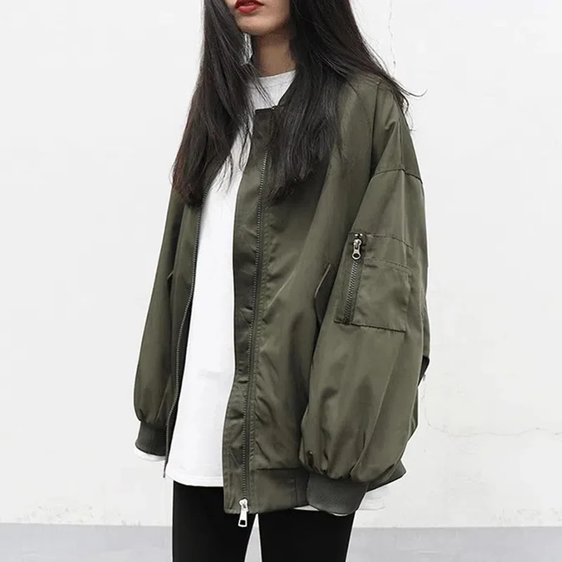 Y2K Oversized Bomber Jacket - Harajuku Style Zipper Coat