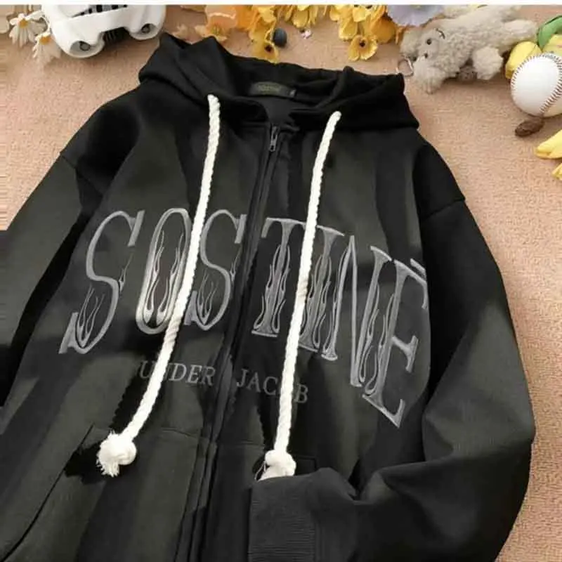 Y2K Oversized Punk Hoodie with Alphabet Embroidery - Winter Korean Style