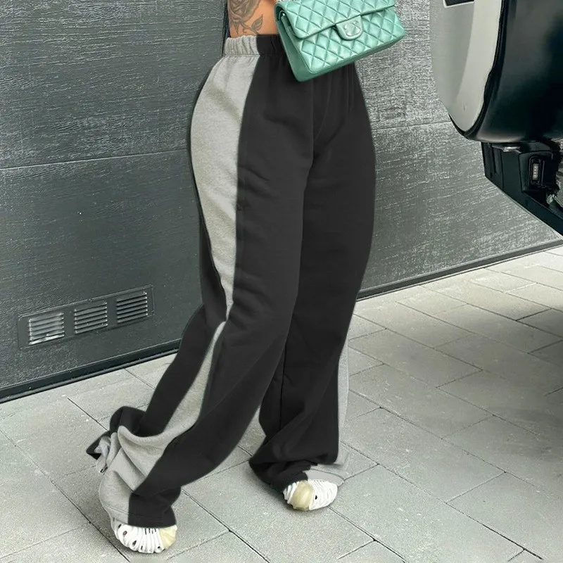 Y2k Patchwork Fleece Sports Trousers - High Waisted Wide Leg Pants - Hipster Streetwear