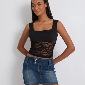 Y2K Patchwork Lace Crop Top - Sexy Backless Mesh Bustier Camisole