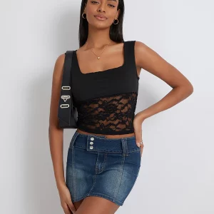 Y2K Patchwork Lace Crop Top - Sexy Backless Mesh Bustier Camisole