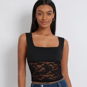 Y2K Patchwork Lace Crop Top - Sexy Backless Mesh Bustier Camisole