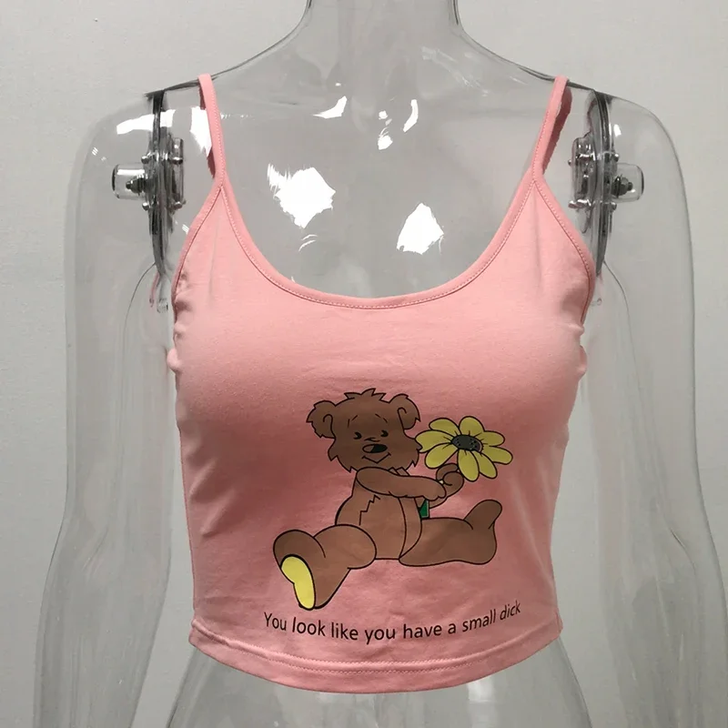 Y2K Pink Suspender Camis - Sexy Cartoon Cute Tank Top for Women - Summer Fashion Off-Shoulder