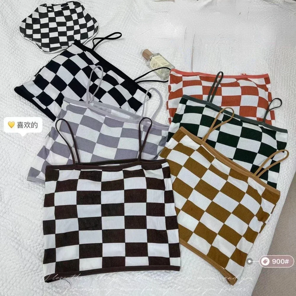 Y2K Plaid Chessboard Crop Top - Sleeveless Camis for Women