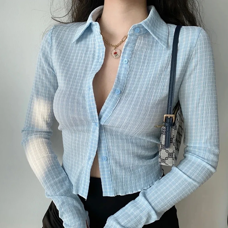 Y2K Plaid Chiffon Shirt: Vintage Summer Fashion for Women