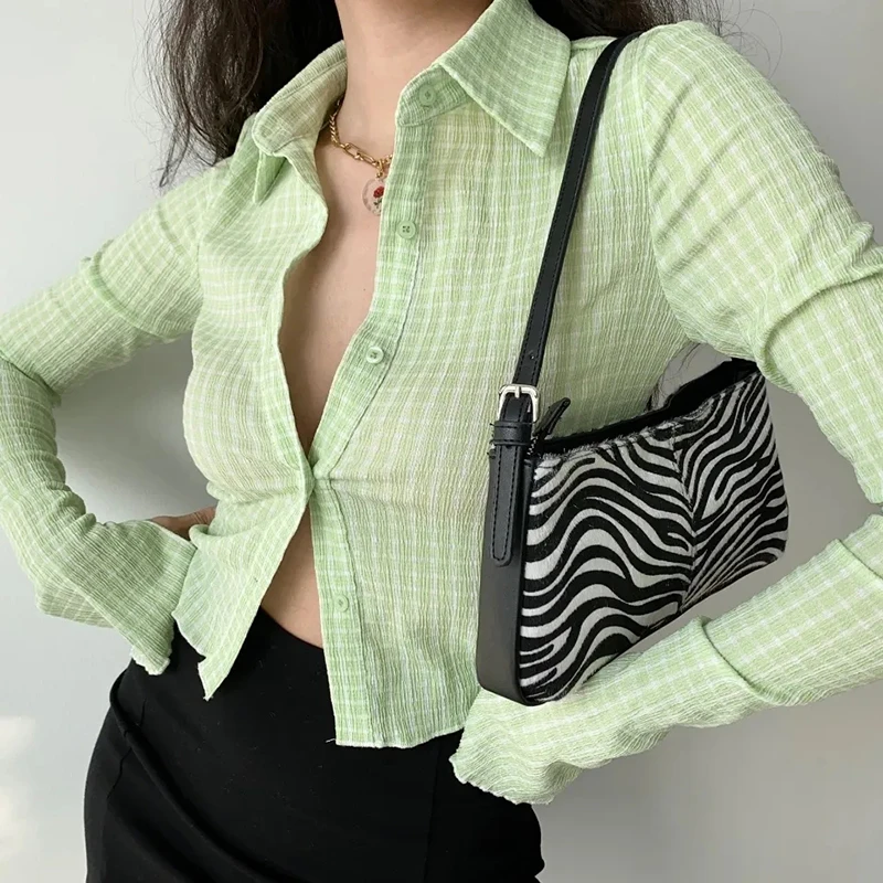 Y2K Plaid Chiffon Shirt: Vintage Summer Fashion for Women