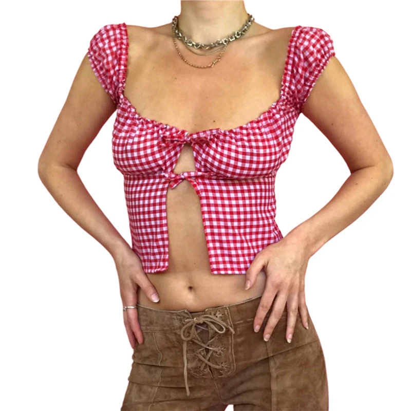 Y2K Plaid Crop Top: Fairy Grunge Summer Fashion Statement