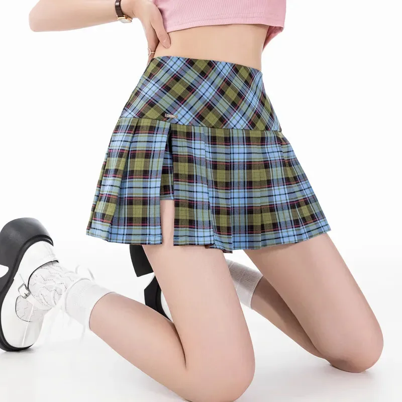 Y2K Plaid Mini Skirt - Chic Korean Style with High Waist Zipper