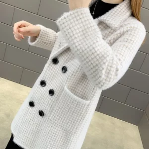 Y2K Plaid Mohair Cardigan Coat - Autumn Knit Jacket