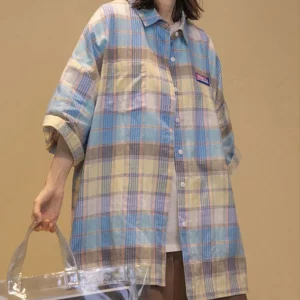 Y2K Plaid Oversize Shirt - Harajuku Loose Fit Summer Top