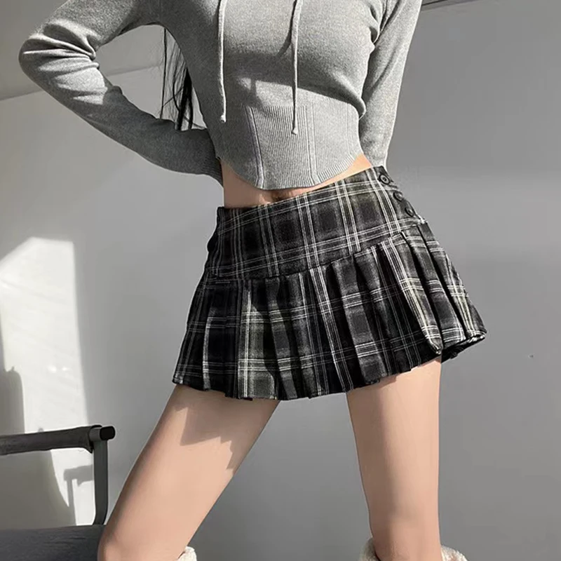 Y2K Plaid Pleated Mini Skirt - Korean Preppy Style for Women