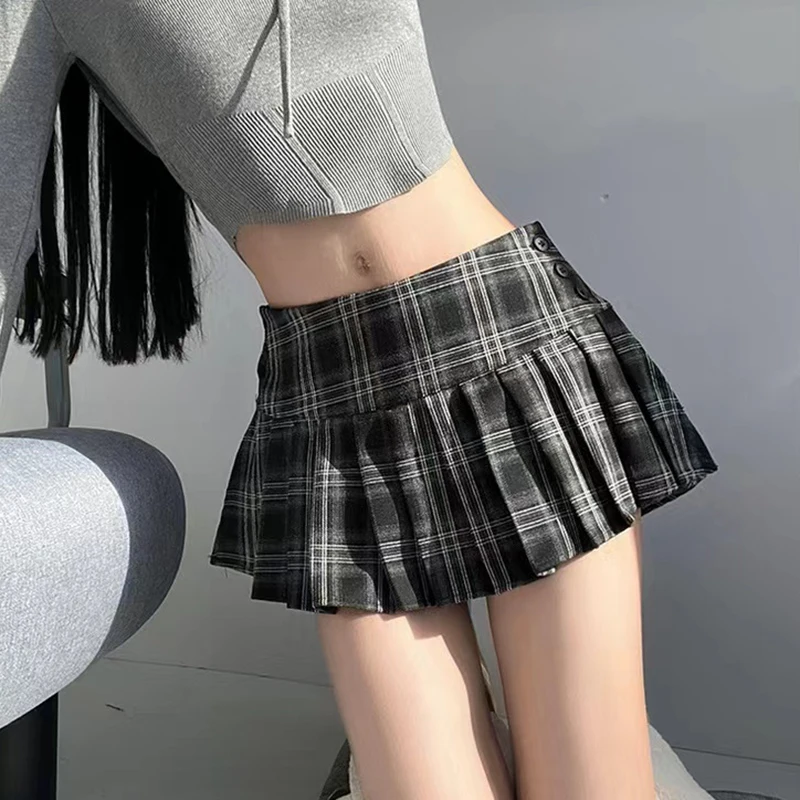 Y2K Plaid Pleated Mini Skirt - Korean Preppy Style for Women