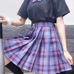 Y2K Plaid Pleated Skirt with Bow Detail - High Waist Harajuku Mini Skirt