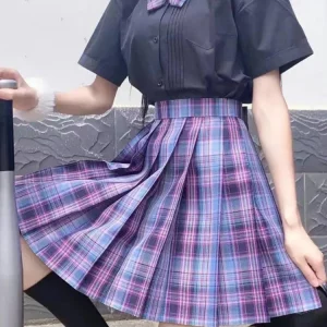 Y2K Plaid Pleated Skirt with Bow Detail - High Waist Harajuku Mini Skirt