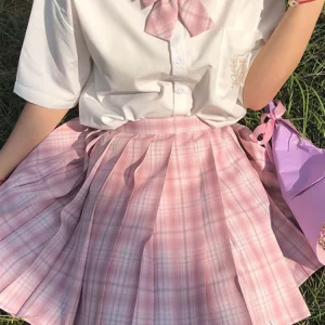 Y2K Plaid Pleated Skirt with Bow Detail - High Waist Harajuku Mini Skirt