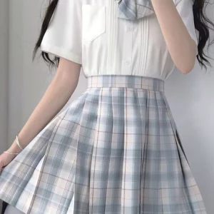 Y2K Plaid Pleated Skirt with Bow Detail - High Waist Harajuku Mini Skirt