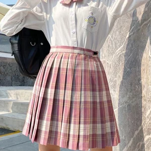 Y2K Plaid Pleated Skirt with Bow Detail - High Waist Harajuku Mini Skirt