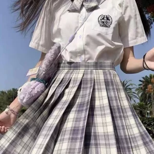 Y2K Plaid Pleated Skirt with Bow Detail - High Waist Harajuku Mini Skirt