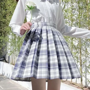 Y2K Plaid Pleated Skirt with Bow Detail - High Waist Harajuku Mini Skirt