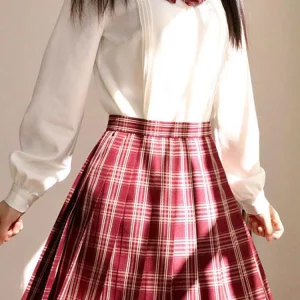 Y2K Plaid Pleated Skirt with Bow Detail - High Waist Harajuku Mini Skirt