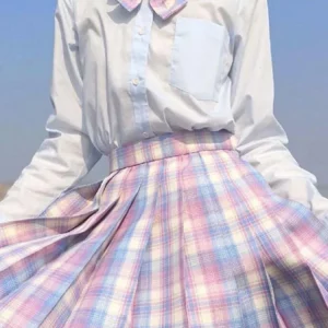 Y2K Plaid Pleated Skirt with Bow Detail - High Waist Harajuku Mini Skirt