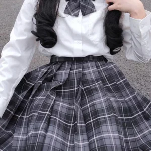 Y2K Plaid Pleated Skirt with Bow Detail - High Waist Harajuku Mini Skirt