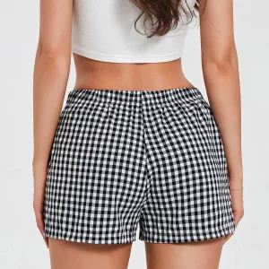 Y2K Plaid Print Lounge Shorts - Cute Elastic Low Waist Boxer Sleepwear