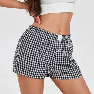 Y2K Plaid Print Lounge Shorts - Cute Elastic Low Waist Boxer Sleepwear