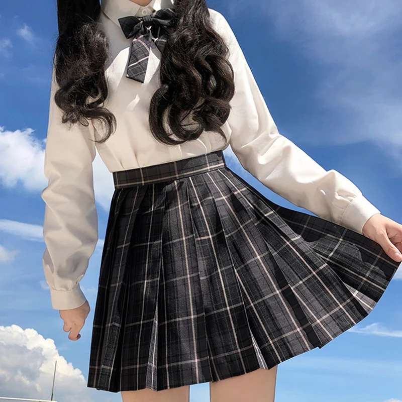 Y2K Plaid Shirt and Skirt Set - High Waist Mini Pleated Skirt - Cute Kawaii Bow - JK