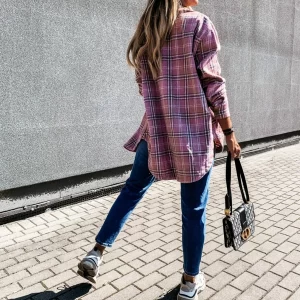 Y2K Plaid Shirt Coat - Retro Grunge Style for Women