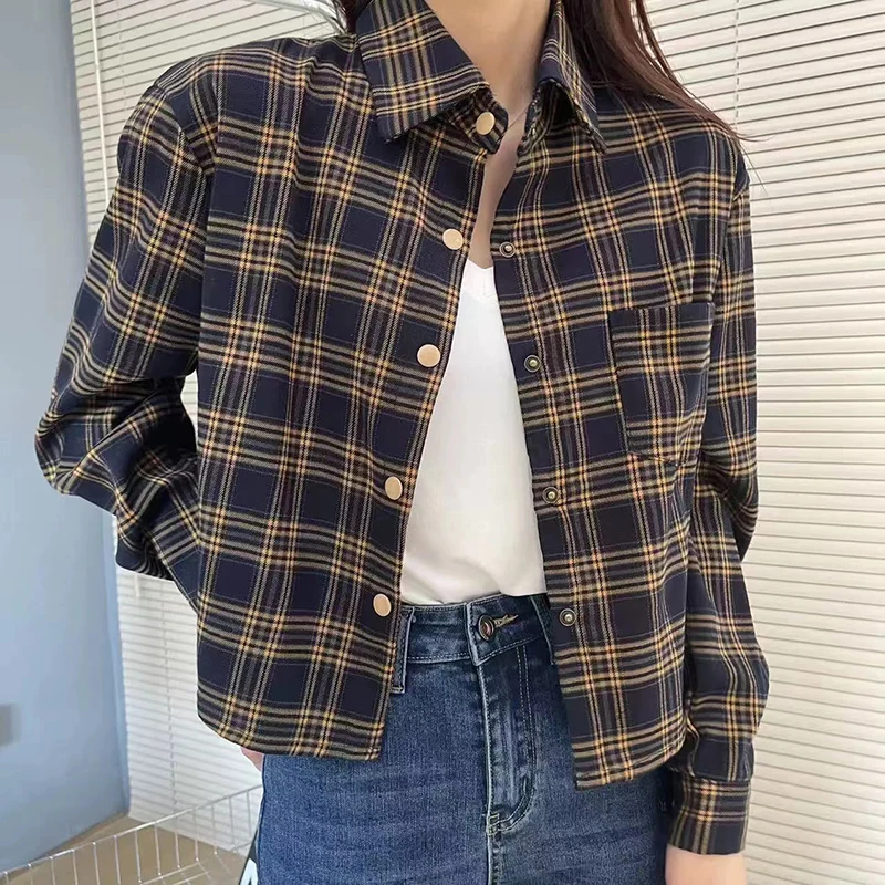 Y2K Plaid Shirt: Korean Chic Button-Up Top for Women