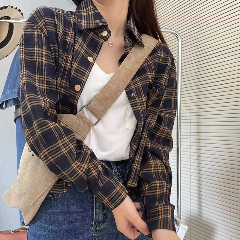 Y2K Plaid Shirt: Korean Chic Button-Up Top for Women