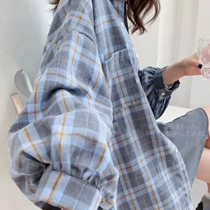 Y2K Plaid Shirt: Korean Oversize Harajuku Top for Chic Summer Outfits