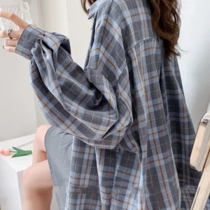 Y2K Plaid Shirt: Korean Oversize Harajuku Top for Chic Summer Outfits