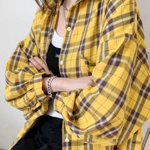 Y2K Plaid Shirt: Korean Oversize Harajuku Top for Chic Summer Outfits